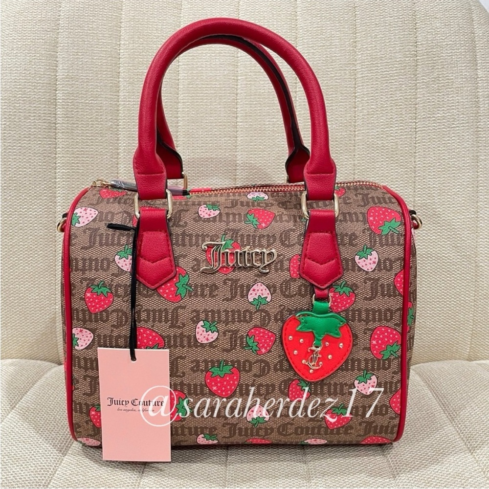 NEW Juicy Couture Strawberry‎ Monogram Satchel Bag Brown Red Crossbody